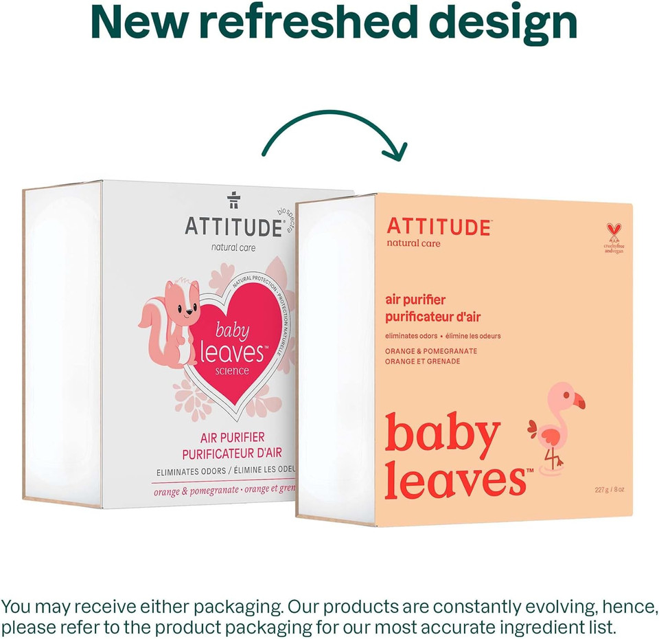 Attitude Baby Air Purifier, Activated Carbon Freshener, Odor Remover, Plant And Mineral-Based, Vegan, Orange And Pomegranate, 8 Ounces