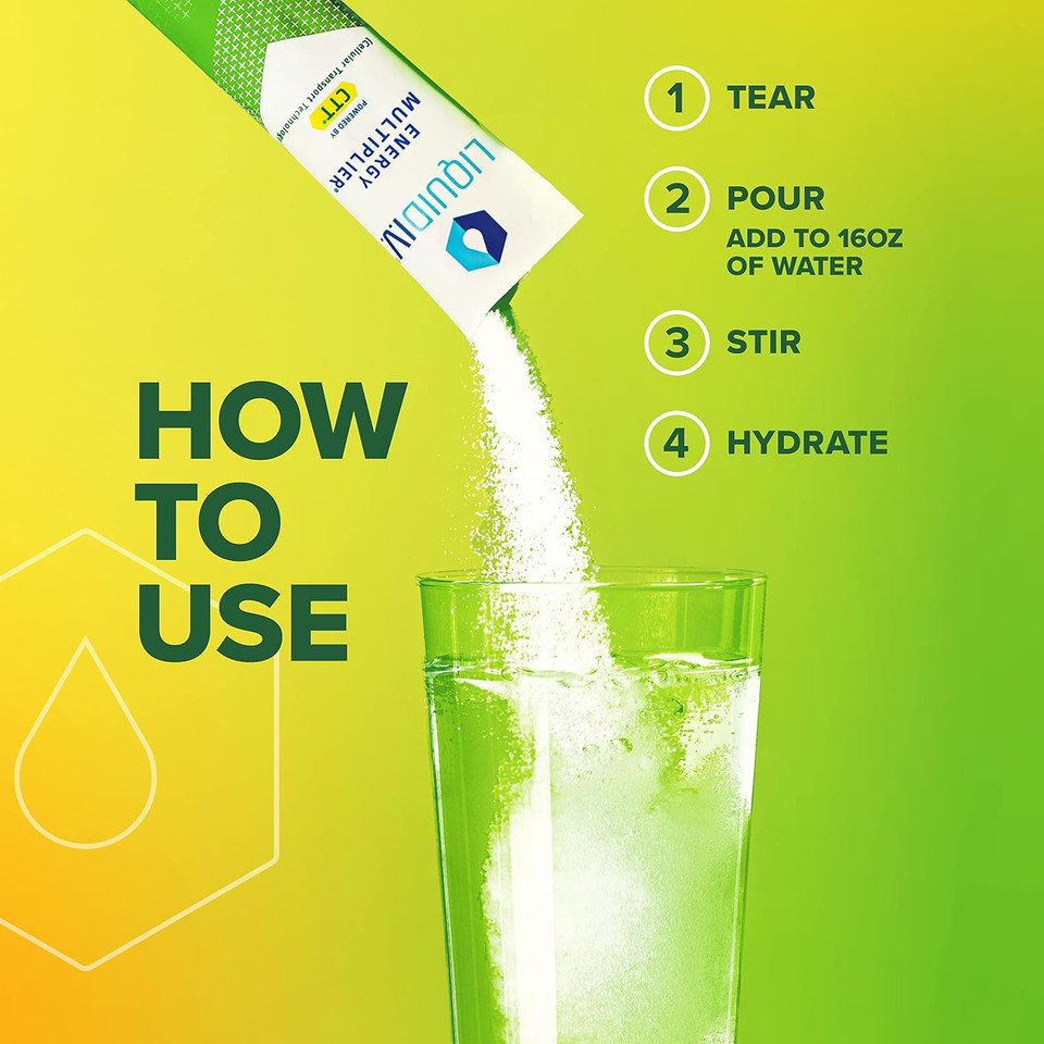 Liquid I.V. Hydration + Energy Multiplier - Mango Tamarind - Hydration Powder Packets | Electrolyte Powder Drink Mix | Easy Open Single-Serving Servings | Non-Gmo | 1 Pack (14 Servings)