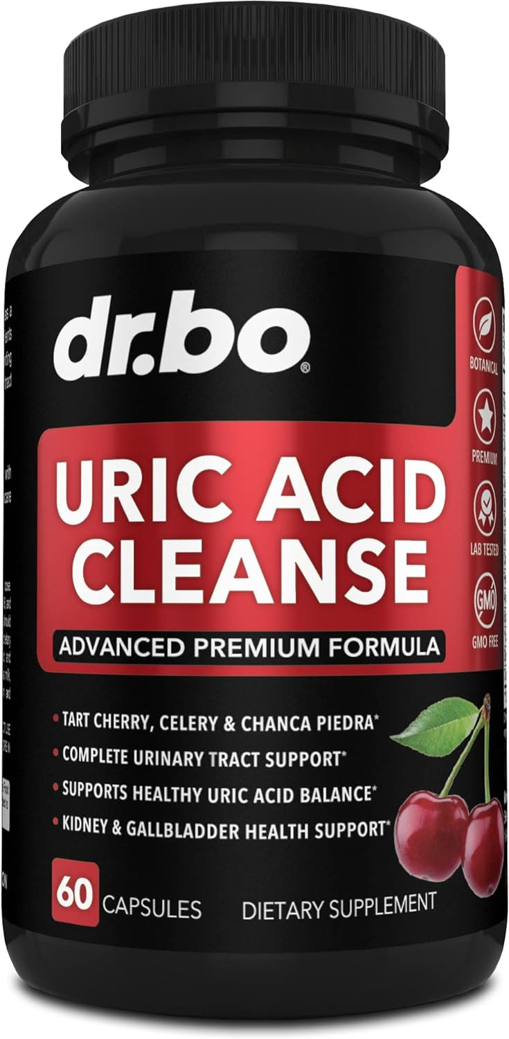 Uric Acid Cleanse Support Supplement - Kidney Herbal Supplements Pills With Chanca Piedra, Celery & Tart Cherry Extract Formula - Joint Support, Uric Acid Flush & Kidney Cleanse Detox Purge Capsules