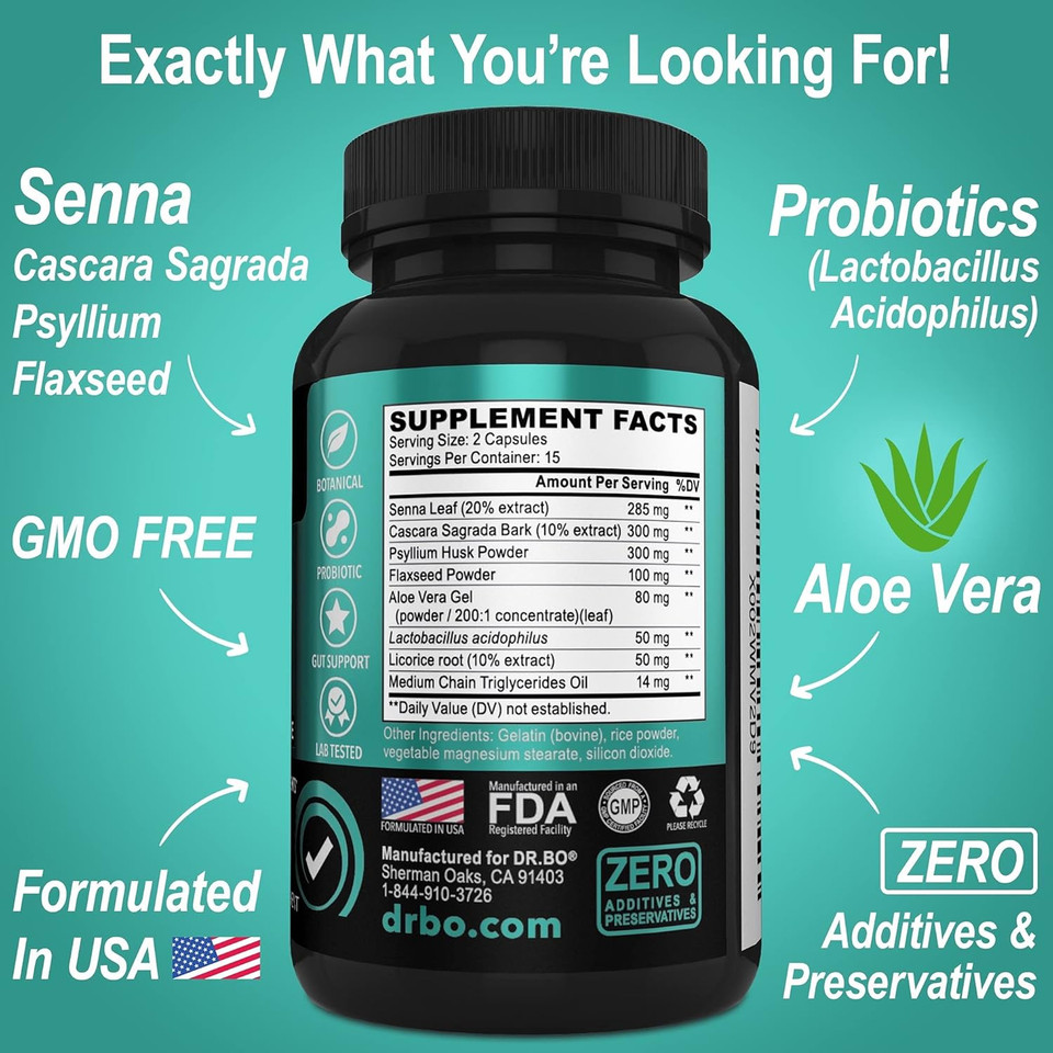 Colon Cleanser Detox For Weight Flush - 15 Day Intestinal Cleanse Pills & Probiotic - Fast Natural Laxative For Constipation Relief - Bowel Movement Supplements For Stomach Bloating, Gut Loss Support