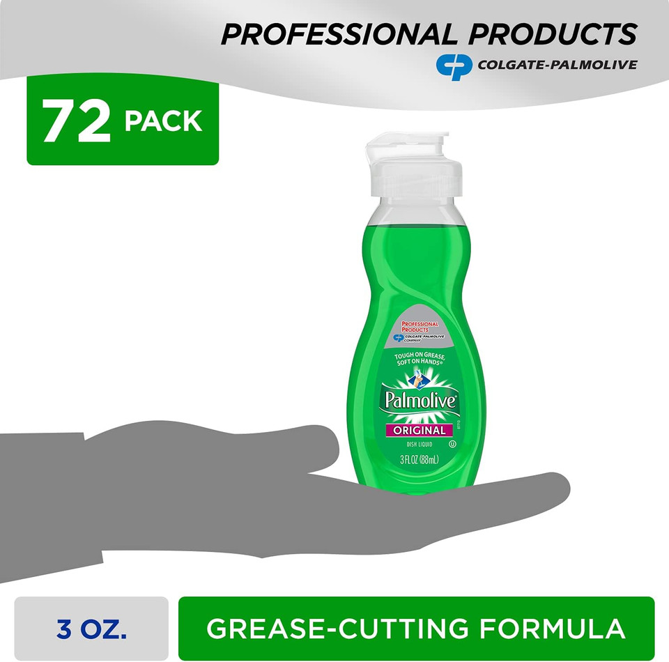 Palmolive Dishwashing Liquid, Travel Dish Soap, Original Scent, Green, 3 Fluid Ounce Bottle (Case Of 72) - Total Of 216 Fluid Ounces - Dishwashing Liquid - Kitchen Soap & Cleaning Supplies Palmolive Dishwashing Liquid, Travel Dish Soap, Original Scent, Green, 3 Fluid Ounce Bottle (Case Of 72) - Total Of 216 Fluid Ounces - Dishwashing Liquid - Kitchen Soap & Cleaning Supplies