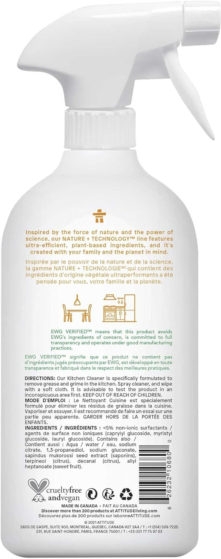 Attitude Kitchen Cleaner, Ewg Verified, Advanced Degreasing Power, Plant And Mineral-Based, Vegan, Citrus Zest, 27.1 Fl Oz