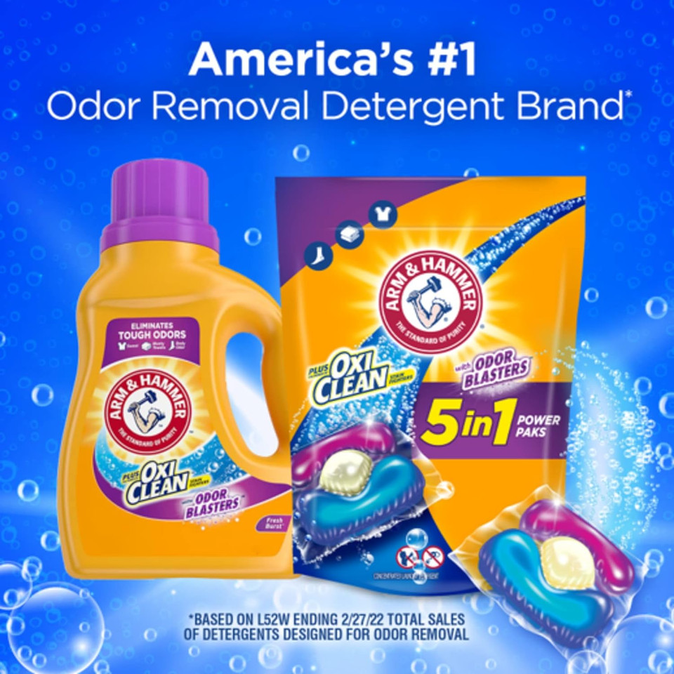 Arm & Hammer Plus Oxiclean With Odor Blasters Laundry Detergent 5-In-1 Power Paks, 42Ct (Packaging May Vary)