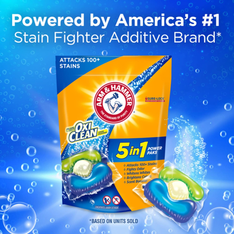 Arm & Hammer Plus Oxiclean 5-In-1 Laundry Detergent Power Paks, 42 Count (Packaging May Vary)