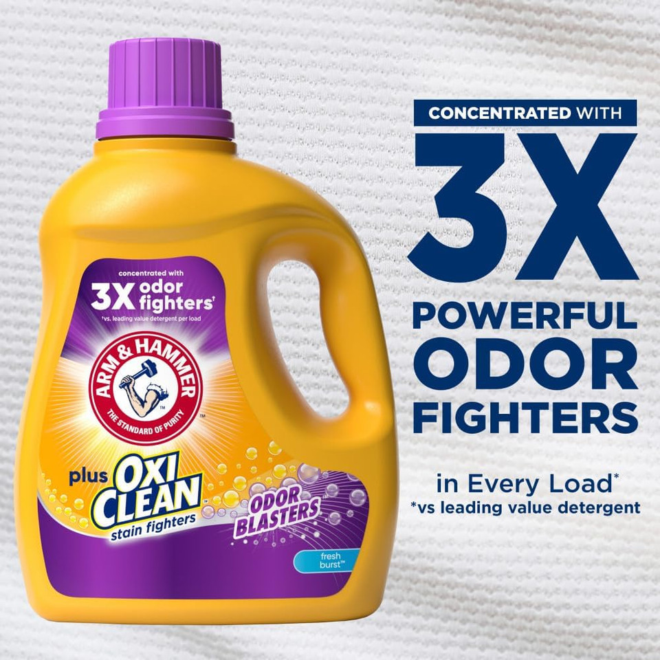 Arm & Hammer Plus Oxiclean Odor Blasters Fresh Burst, 77 Loads Liquid Laundry Detergent, 100.5 Fl Oz