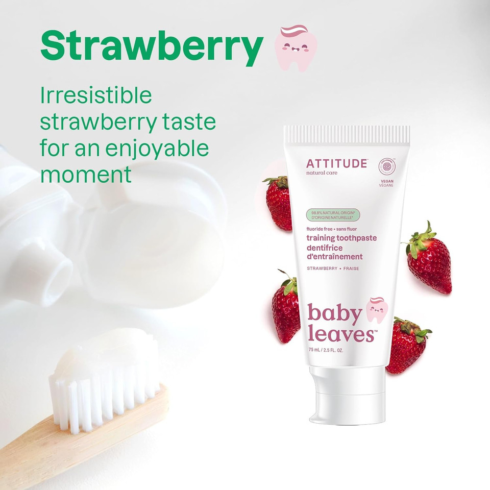 ATTITUDE Baby & Child Fluoride-Free Training Toothpaste, Natural, Vegan, EWG Verified, Strawberry, 2.6 Oz (Pack of 6)