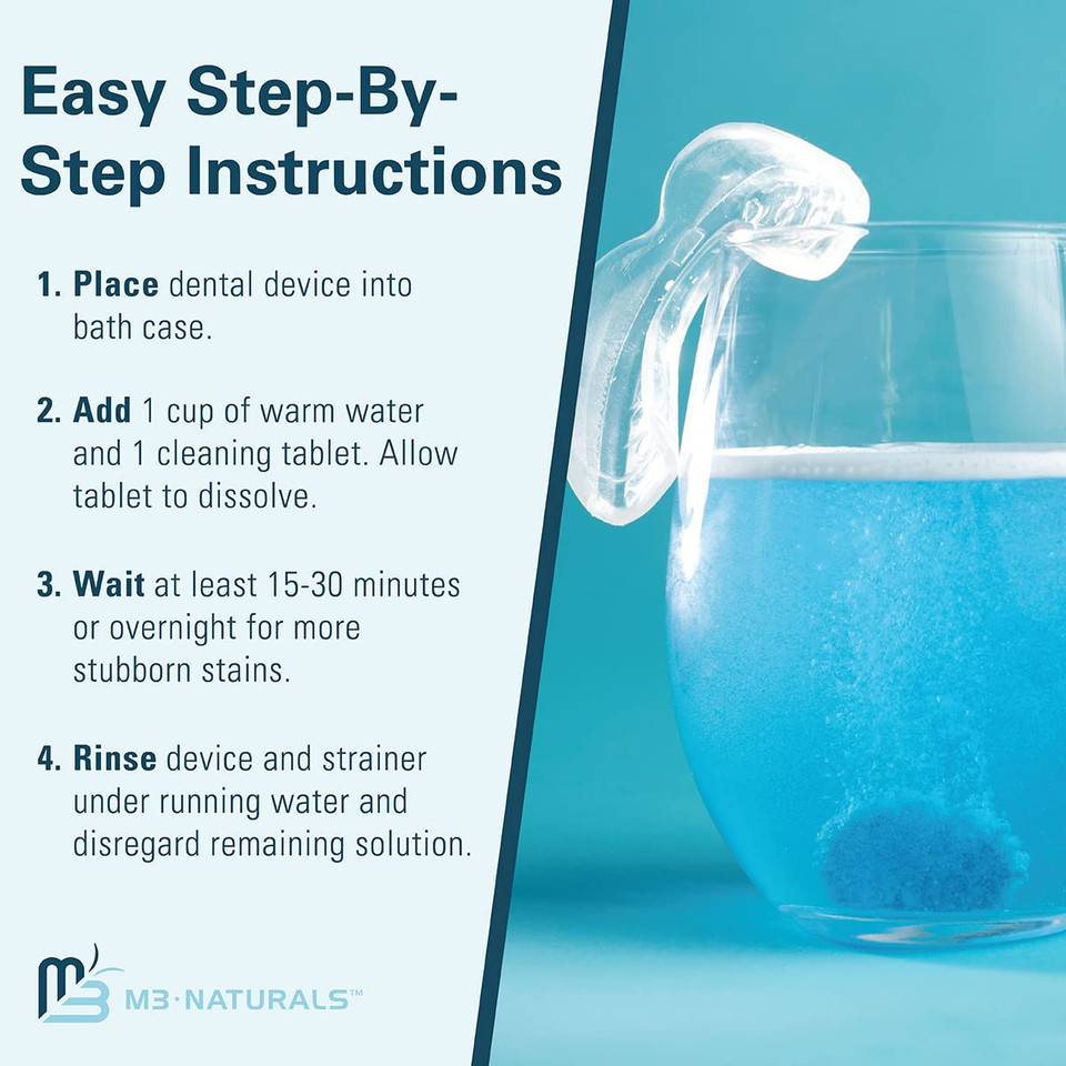 Retainer Cleanser Tablets And Soak Container Universal No Mess Denture Cleaning Tablets And Denture Bath Case Strainer Multipurpose Bath Cup Mouth Guard Cleaner For Stains Odor Plaque By M3 Naturals