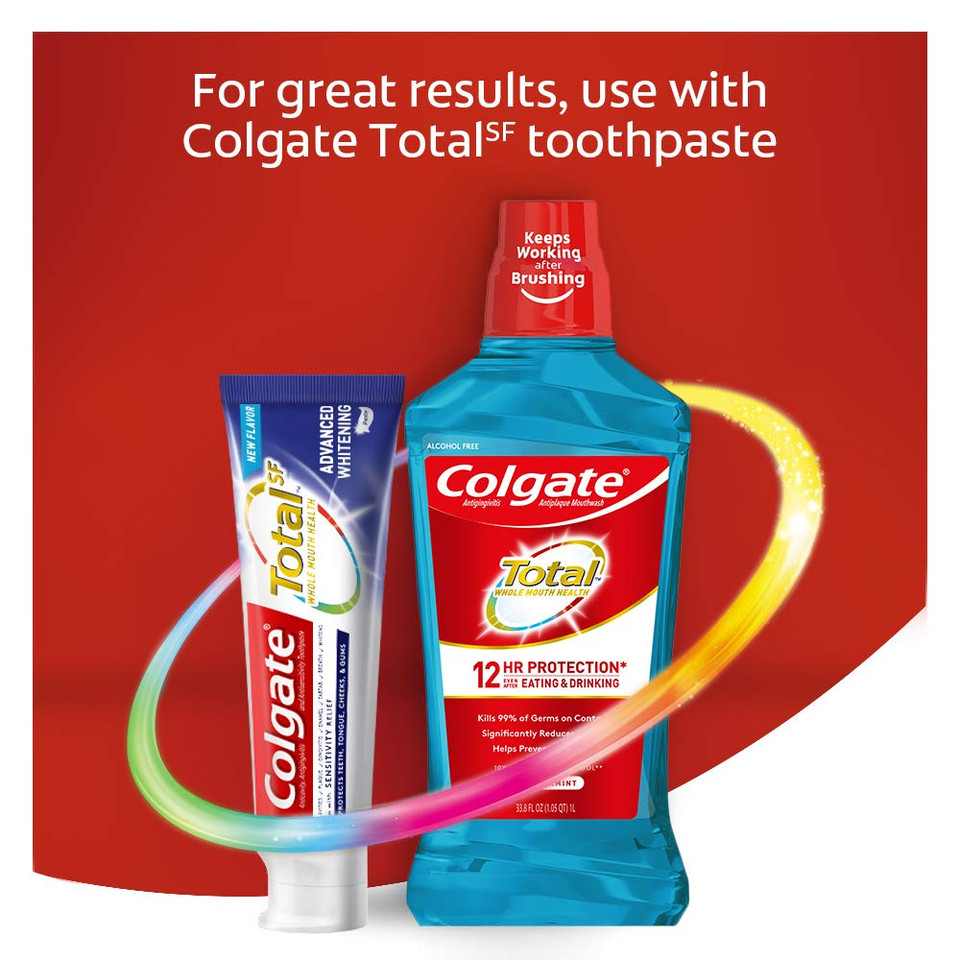 Colgate Total Pro-Shield Alcohol Free Mouthwash, Antibacterial Formula, Peppermint - 500 Ml, 16.9 Fluid Ounce (6 Pack)