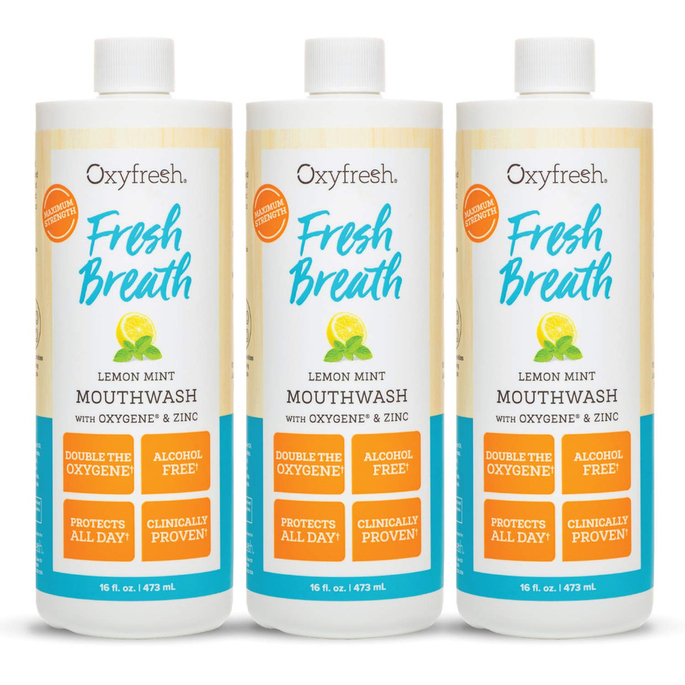 Premium Oxyfresh Lemon Mint Fresh Breath Mouthwash  Oral Rinse For Bad Breath  Sls & Fluoride Free Mouthwash  Alcohol Free, Gentle Non Burning Mouthwash With Xylitol & Essential Oils, 3 Pack16 Oz