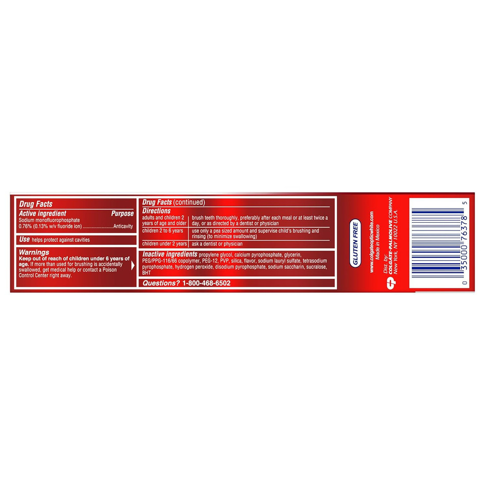 Colgate Optic White Whitening Toothpaste, Sparkling White - 5 Ounce (3 Pack)