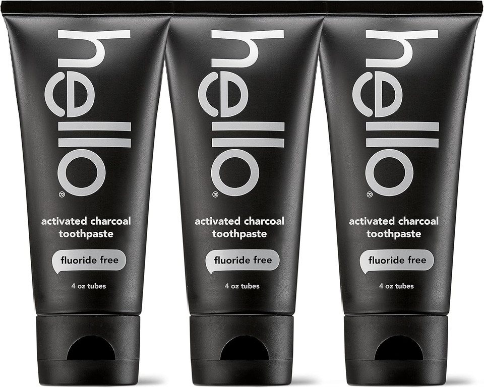 Hello Activated Charcoal Toothpaste, Fluoride Free With Activated Charcoal, Teeth Whitening Toothpaste With Fresh Mint And Coconut Oil, No Sls, Vegan, Gluten Free, 3 Pack, 4 Oz Tubes