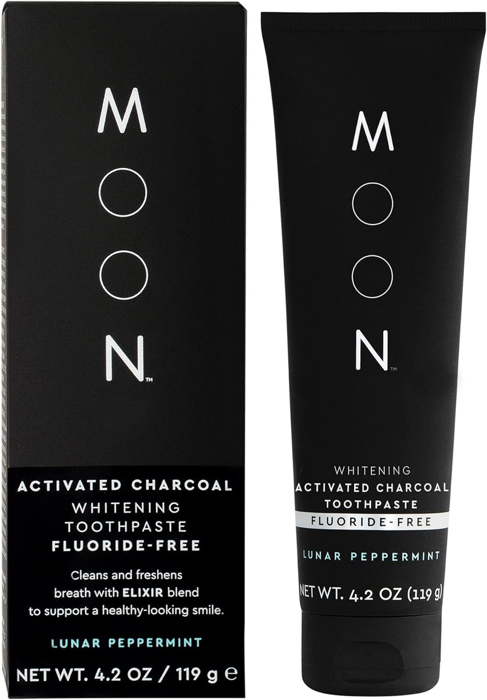 Moon Charcoal Whitening Toothpaste, Fluoride-Free, Lunar Peppermint Flavor For Fresh Breath, For Adults 4.2Oz