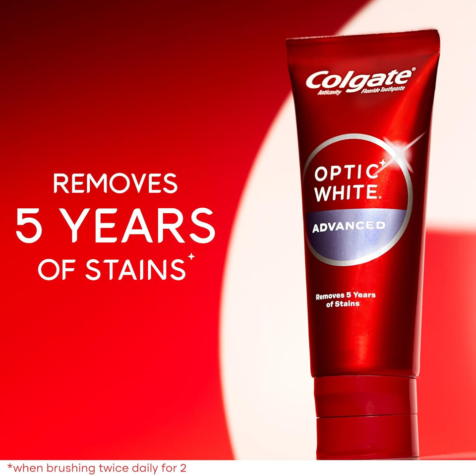 Colgate Optic White Advanced Teeth Whitening Toothpaste, 2% Hydrogen Peroxide Toothpaste, Sparkling White, 4.5 Oz, 2 Pack