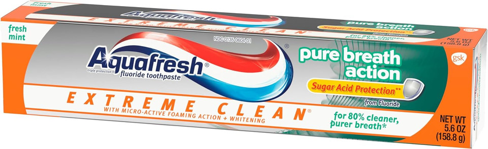 Aquafresh Extreme Clean Pure Breath Fluoride Toothpaste For Cavity Protection, 5.6 Ounce (Pack Of 12)