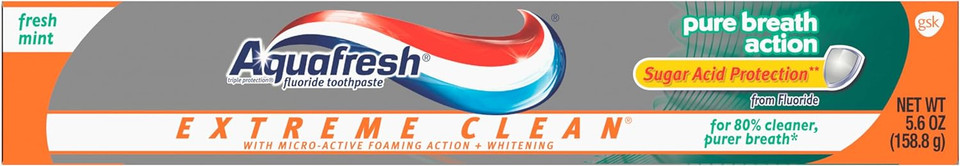 Aquafresh Extreme Clean Pure Breath Fluoride Toothpaste For Cavity Protection, 5.6 Ounce (Pack Of 12)