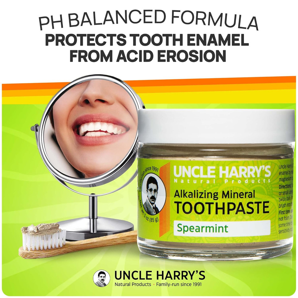 Uncle Harry'S Spearmint Remineralizing Toothpaste | Natural Whitening Toothpaste Freshens Breath & Promotes Enamel | Vegan Fluoride Free Toothpaste (2 Pack)