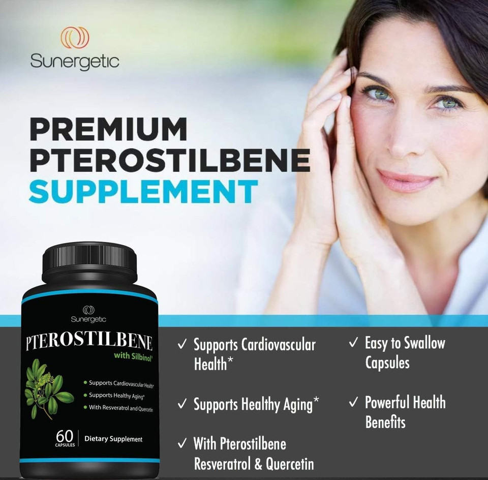 Premium Pterostilbene Supplement  Pterostilbene With Resveratrol & Quercetin  Supports Healthy Aging  Natural Source Pterostilbene 100Mg Per Serving  60 Capsules