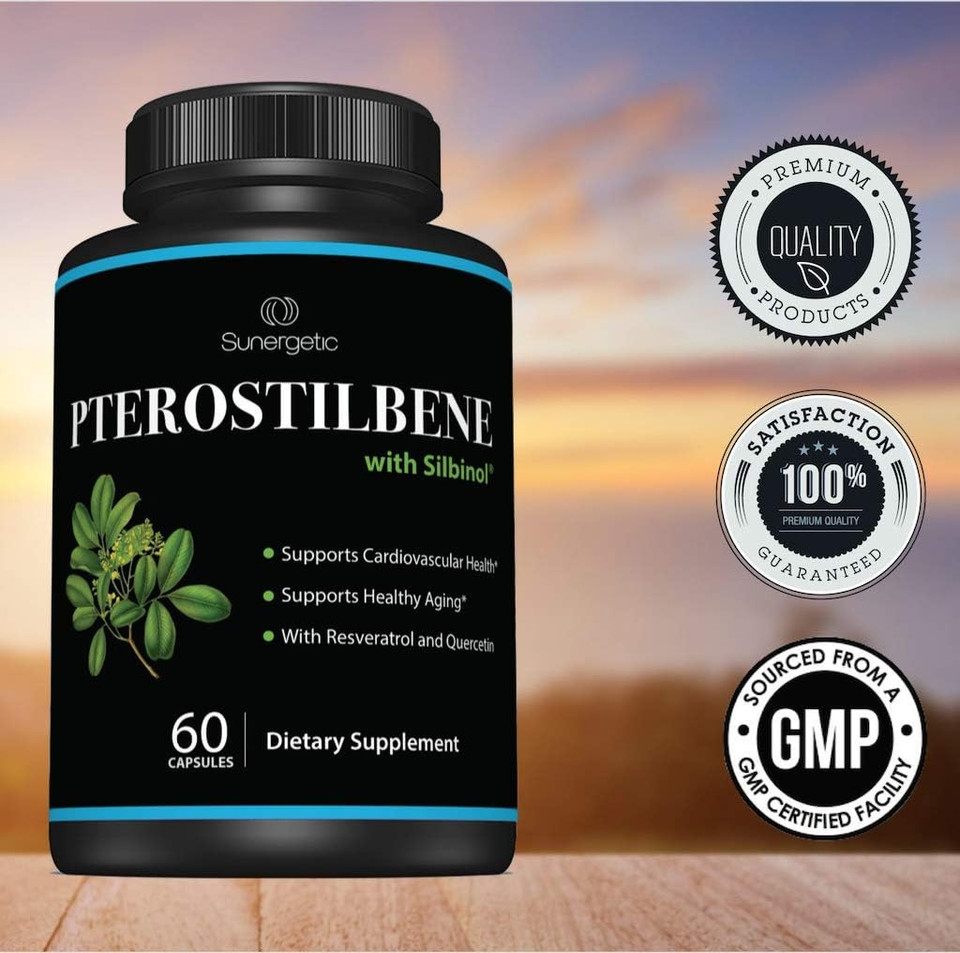 Premium Pterostilbene Supplement  Pterostilbene With Resveratrol & Quercetin  Supports Healthy Aging  Natural Source Pterostilbene 100Mg Per Serving  60 Capsules