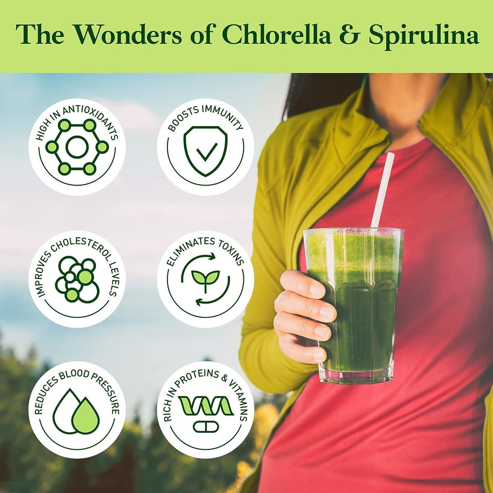 Organic Spirulina And Chlorella Powder 50/50 Mix - 3 Month Supply - Vegan & Non-Gmo Chlorella And Spirulina Powder