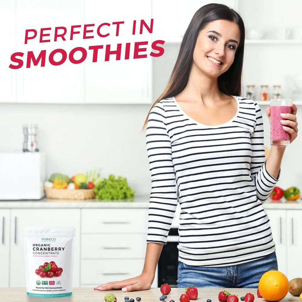 Usda Organic Cranberry Concentrate (50:1) Powder - 500Mg Is Equivalent To 25,000Mg Of Fresh Cranberries - For Kidney Cleanse & Uti Support Vitamins - Women - Supplement - 100 Servings - No Pills