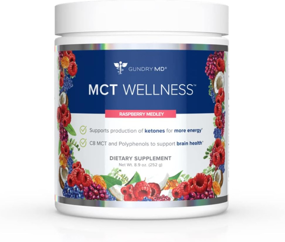 Gundry MD MCT Wellness Powder to Support Energy, Ketone Production and Brain Health, Keto Friendly, Sugar Free (30 Servings) (Raspberry Medley)