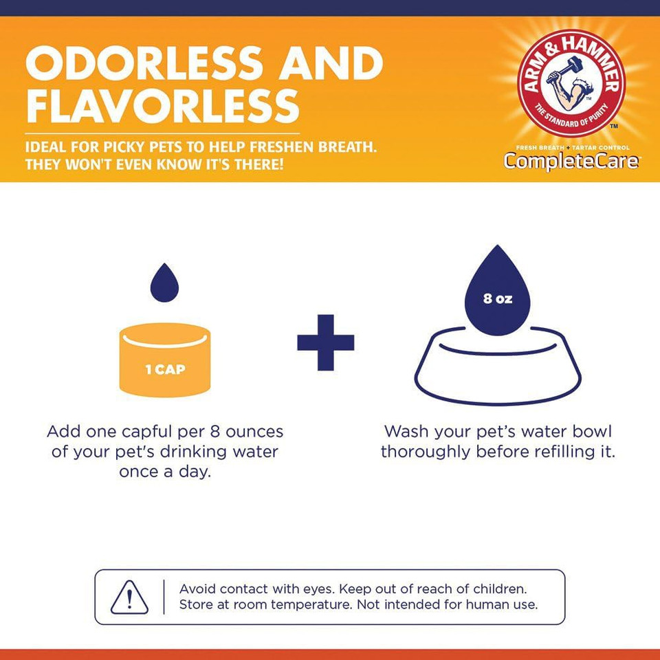 Arm & Hammer Complete Care Fresh Dental Water Additive For Cats - Cat Dental Care Solution For Bad Breath, Includes Cat Toothpaste Enzymatic Action, Ideal For Cat Grooming Supplies, 8 Fl Oz