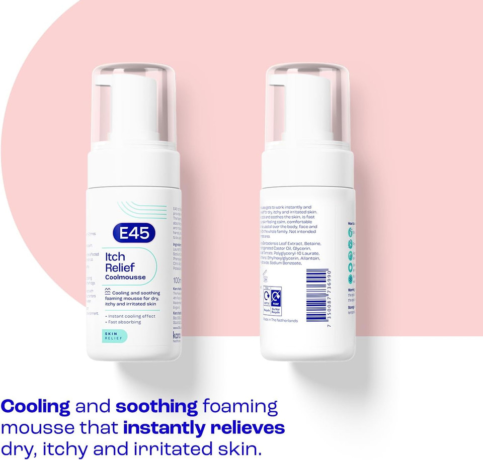 E45 Itch Relief Coolmousse 100ml  Face and Body Foam for Dry Skin, Itchy Skin and Irritated Skin - Cooling Foam to Soothe Itchy Skin E45 Itch Relief Coolmousse 100ml  Face and Body Foam for Dry Skin, Itchy Skin and Irritated Skin - Cooling Foam to Soothe Itchy Skin