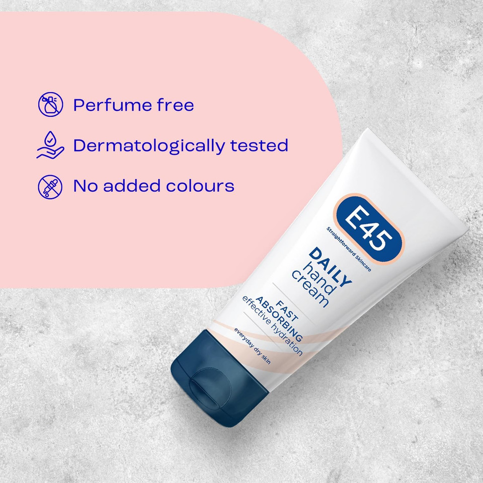 E45 Daily Hand Cream 50 ml  E45 Hand Cream for Very Dry Hands - Hand Moisturiser for Dry Skin and Sensitive Skin - Non-Greasy Hand Repair Cream for Soft and Supple Hands - Fast Absorption Formula