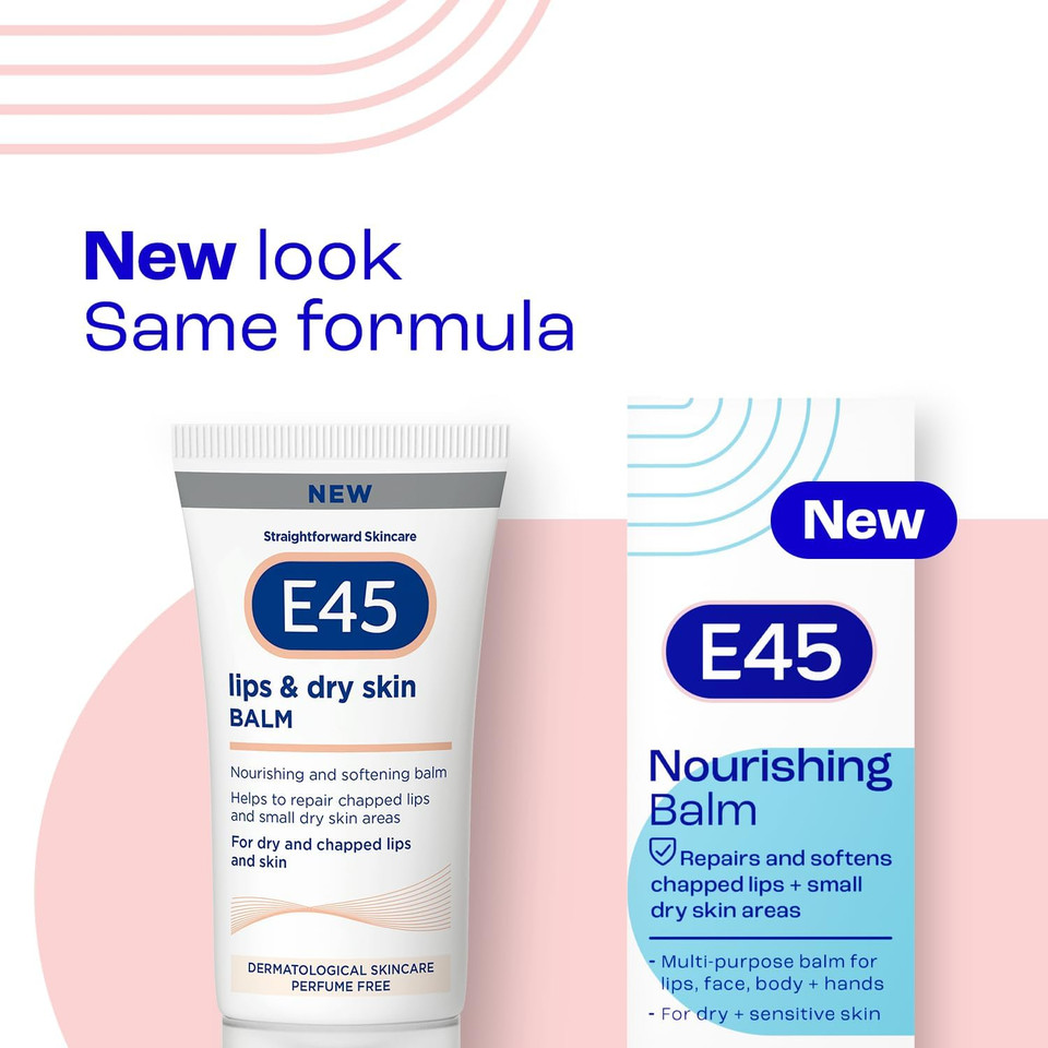E45 Lips & Dry Skin Lip Balm - Moisturising Natural Lip Balm for Dry & Cracked Lips and Skin - Hydrating and Nourishing Lips Balm with Vitamin E - E45 Cream Lipbalm for Chapped Lips - 30ml