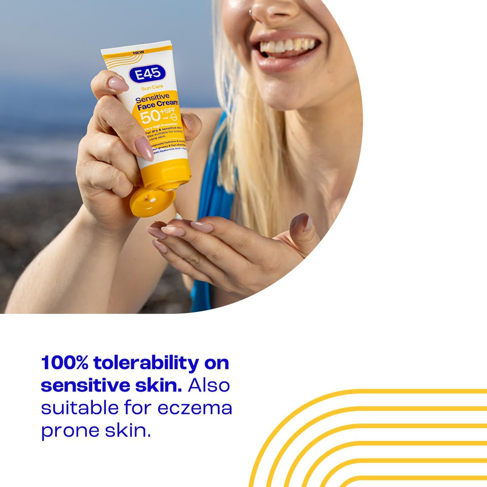 E45 SPF50+ Sensitive Sun Cream for Face with Hyaluronic Acid - UVA and UVB Protection - Fragrance-Free and Dermatologically Tested Sunscreen - Suitable For Dry, Sensitive and Eczema Prone Skin (50ml)