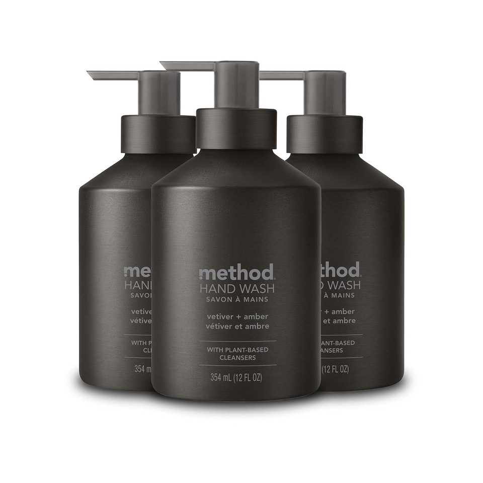 Method Gel Hand Soap, Vetiver + Amber, Reusable Black Aluminum Bottle, Biodegradable Formula, 12 Oz (Pack Of 3) Method Gel Hand Soap, Vetiver + Amber, Reusable Black Aluminum Bottle, Biodegradable Formula, 12 Oz (Pack Of 3)