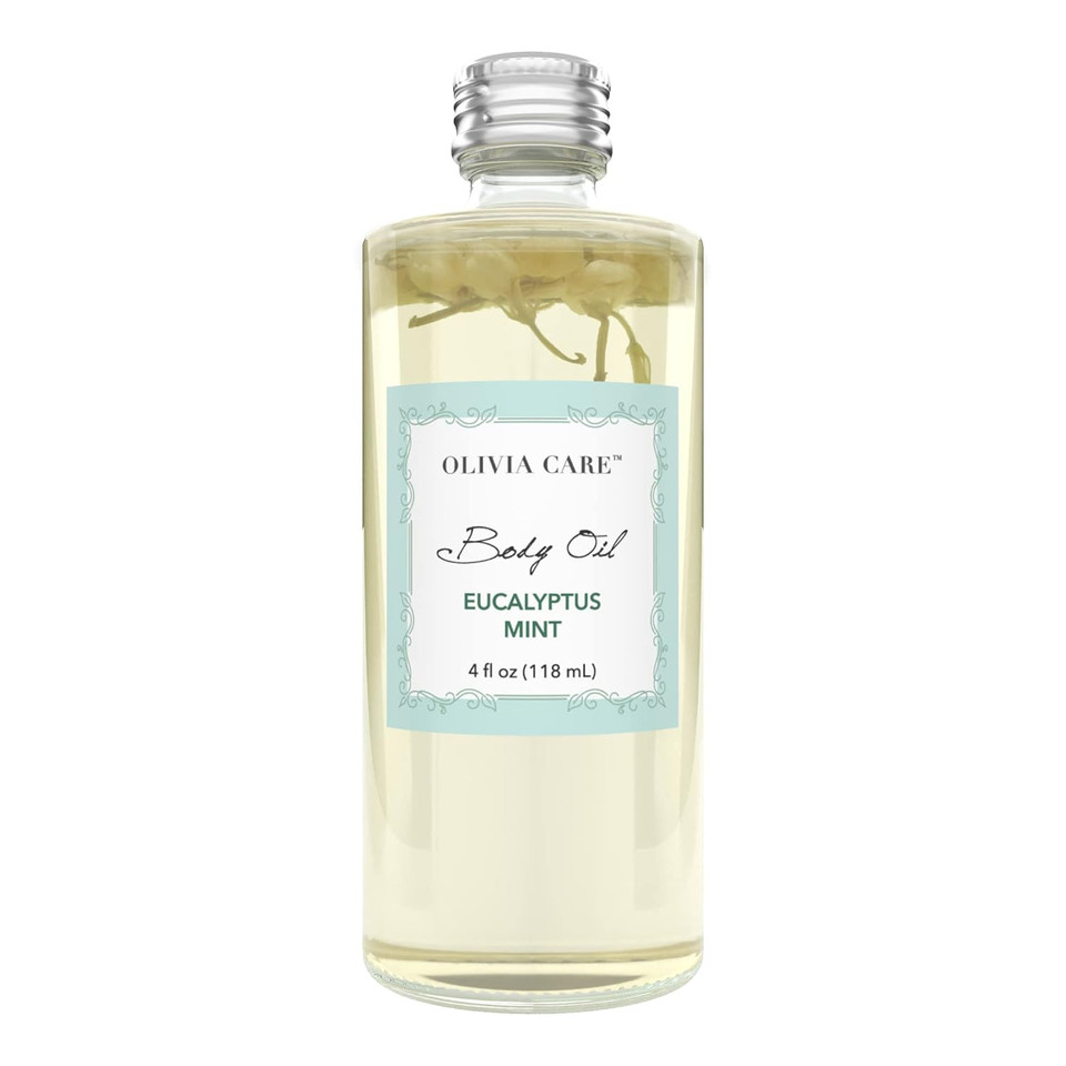 Olivia Care Body Oil Eucalyptus Mint Vegan & Natural | Hydrating & Moisturizing - Infused With Vitamin E, K & Omega Fatty Acids - Reduce Dry Skin, Anti-Aging Properties (Eucalyptus Mint)