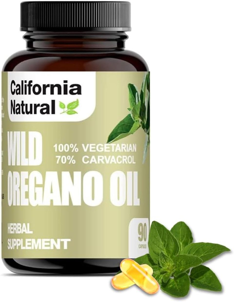 Wild Oregano Oil Vegetarian Soft Capsules - California Natural - Immune System & Digestive Support - Promote Gut Health & Healthy Digestion - 100% Vegetarian - 70% Carvacrol - Herbal 90 Count
