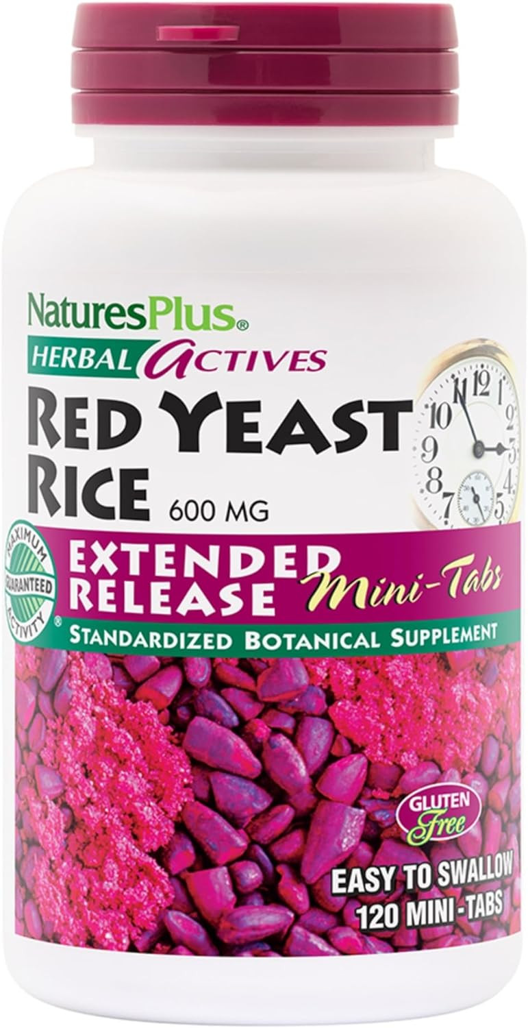 Naturesplus Herbal Actives Red Yeast Rice, Extended Release - 600Mg, 120 Mini Tablets - Herbal Supplement, Cholesterol Support - Vegan, Vegetarian, Gluten-Free - 60 Servings