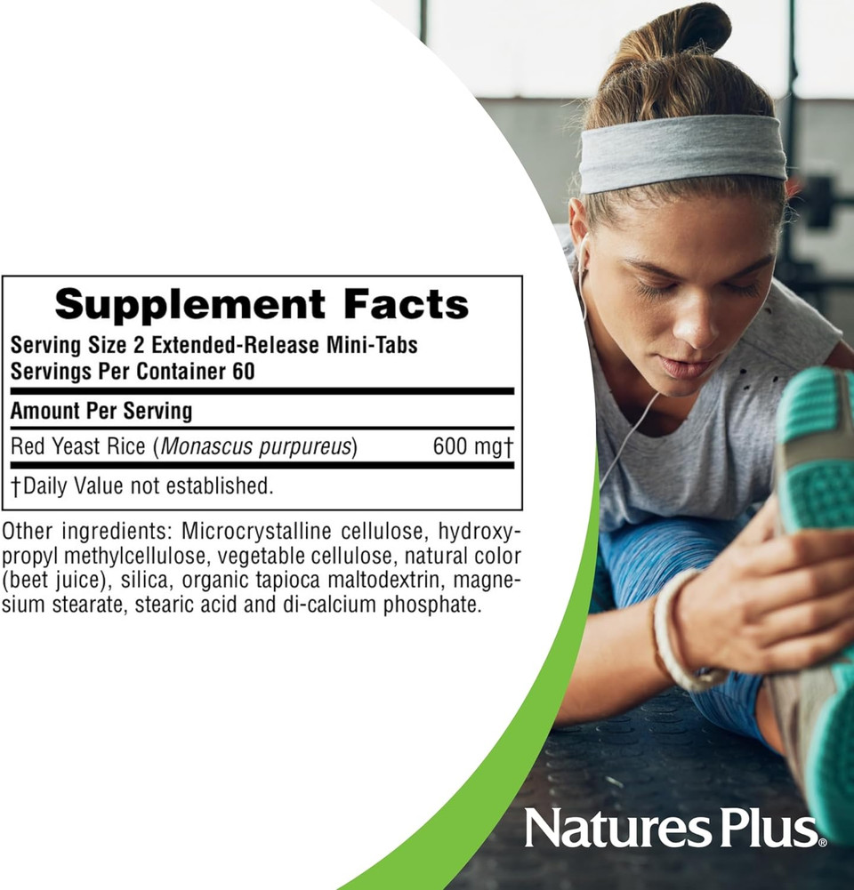 Naturesplus Herbal Actives Red Yeast Rice, Extended Release - 600Mg, 120 Mini Tablets - Herbal Supplement, Cholesterol Support - Vegan, Vegetarian, Gluten-Free - 60 Servings