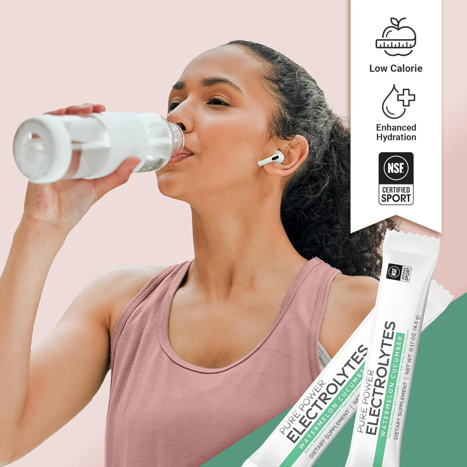 Dr. Mercola Pure Power Electrolytes, Watermelon Cucumber Flavor, 5.13 Oz (145.6 G), 30 Servings (30 Packets), 5 Calories And 0G Sugar Per Serving