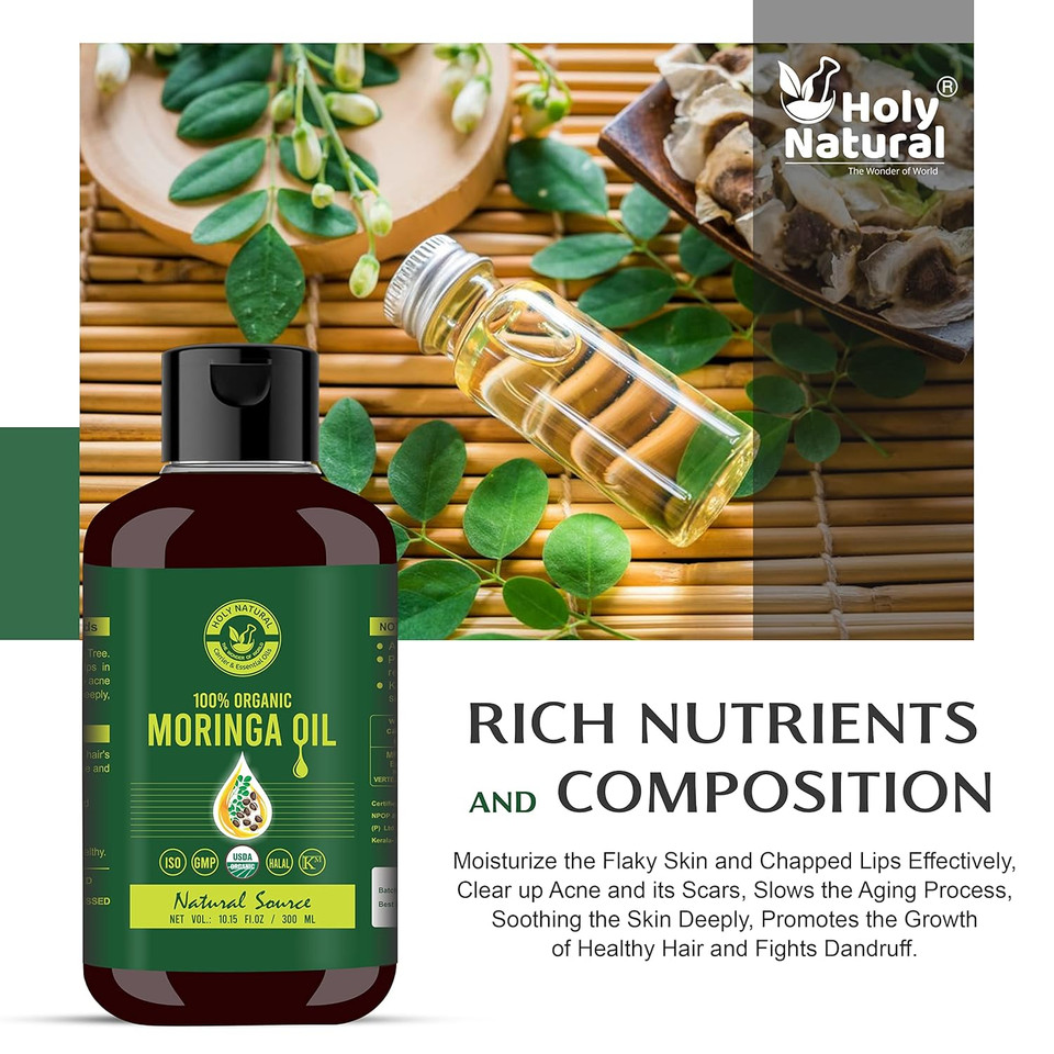Organic Moringa Oil (10.15 Fl Oz/ 300Ml) Usda Certified, 100% Pure & Natural, Virgin, Cold Pressed I Good For Skin, Hair And Body10.15 Fl Oz (Pack Of 1)