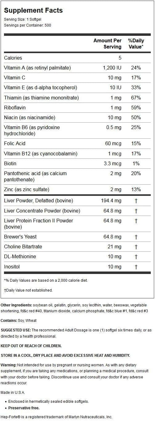 Hep-Forte Hepatic-Lipotropic Nutritional Support 500 Sgels