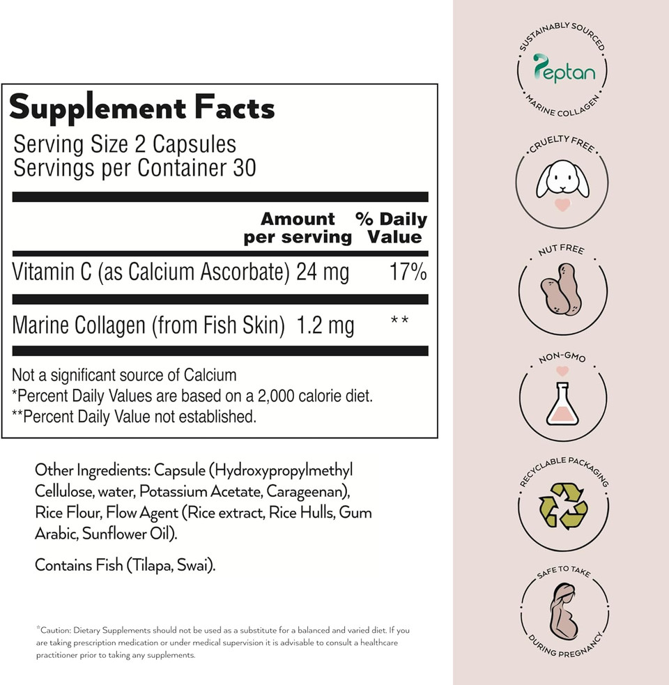 Simone Thomas Wellness Skinquencher Marine Collagen & Vitamin C Supplement | Skincare Supplement | Skin Renewing Supplement | Supplements For Glowing Skin (60 Capsules)