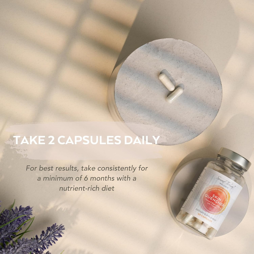 Simone Thomas Wellness Skinquencher Marine Collagen & Vitamin C Supplement | Skincare Supplement | Skin Renewing Supplement | Supplements For Glowing Skin (60 Capsules)