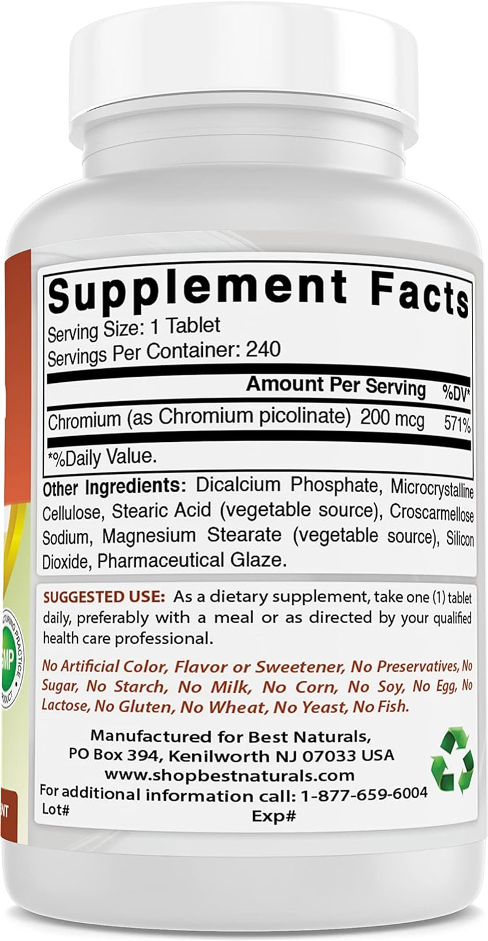 Best Naturals Chromium Picolinate Tablet, 200 mcg, 240 Count