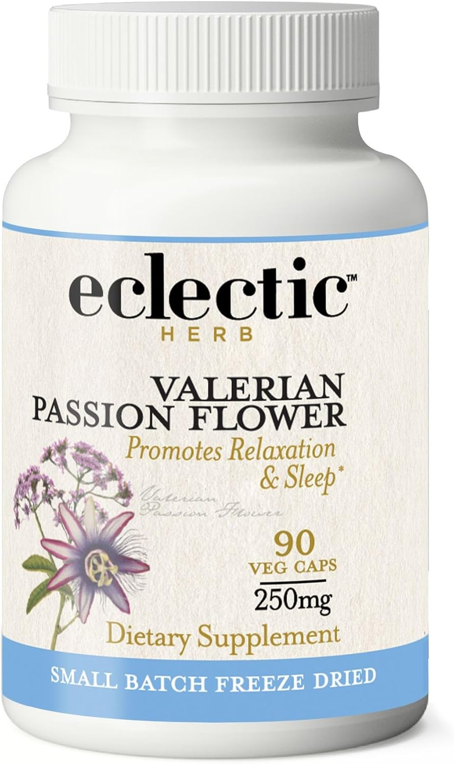 Eclectic Institute Raw Fresh Freeze-Dried, Valerian Passion Flower, 250 Mg, 90 Non-Gmo Veggie Caps