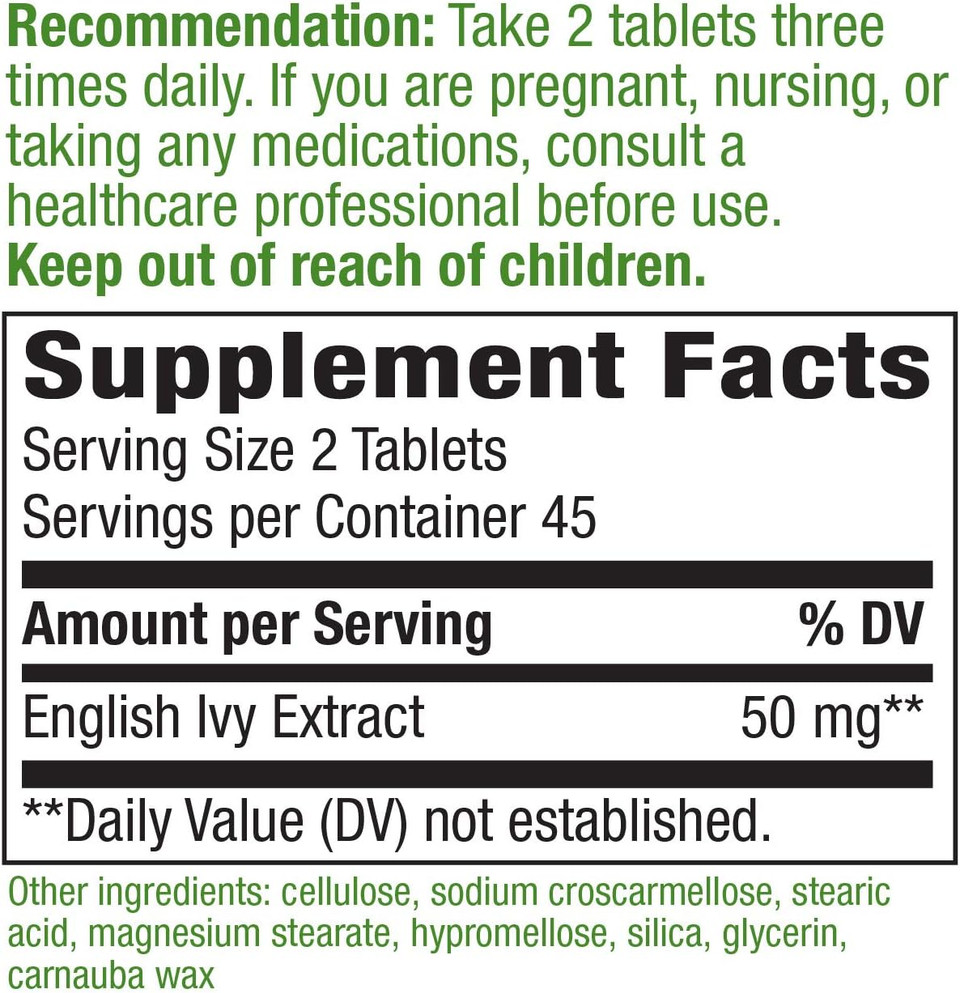Nature'S Way Ivy Extract From English Ivy Leaf, Traditional Respiratory Support*, 50Mg Per Serving, 90 Tablets