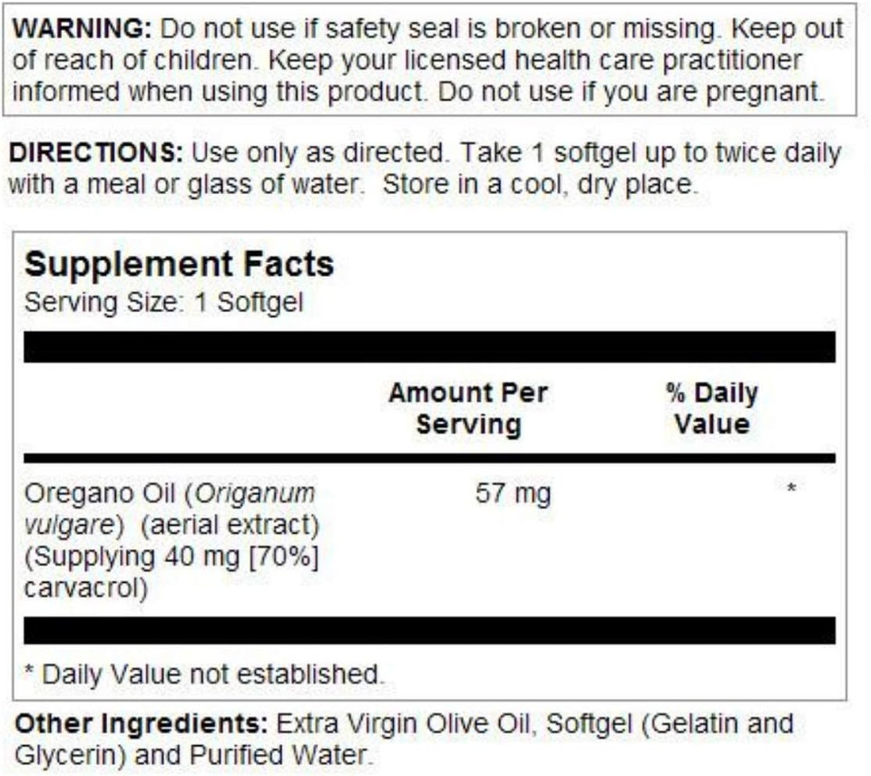 Solaray Oregano Oil 70% Carvacrol Supplement | 60 Count