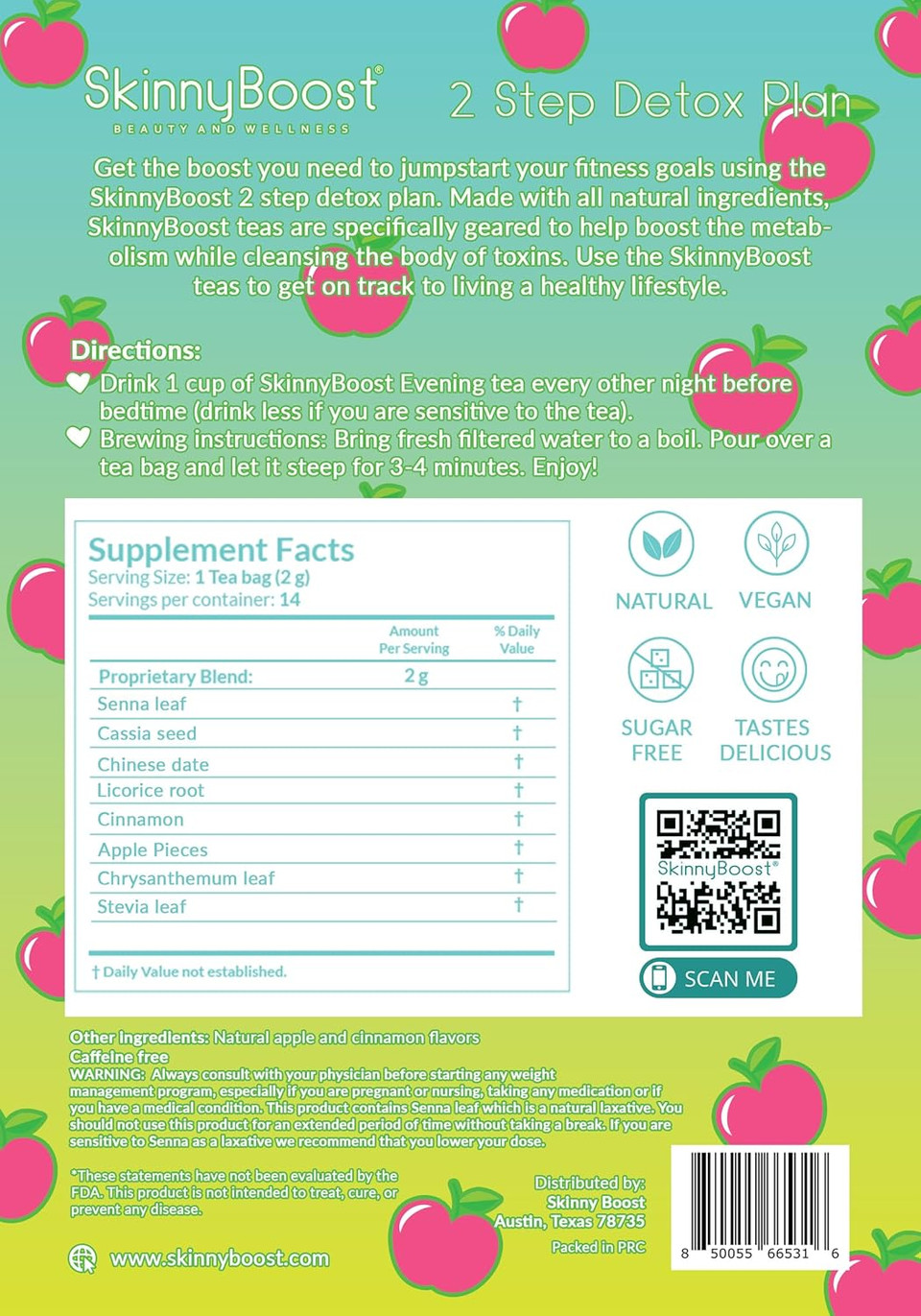 Skinny Boost Evening Detox Tea-14 Tea Bags Total, Supports Detox And Cleanse, Reduce Bloating, 100% All Natural, Vegan, Non Gmo