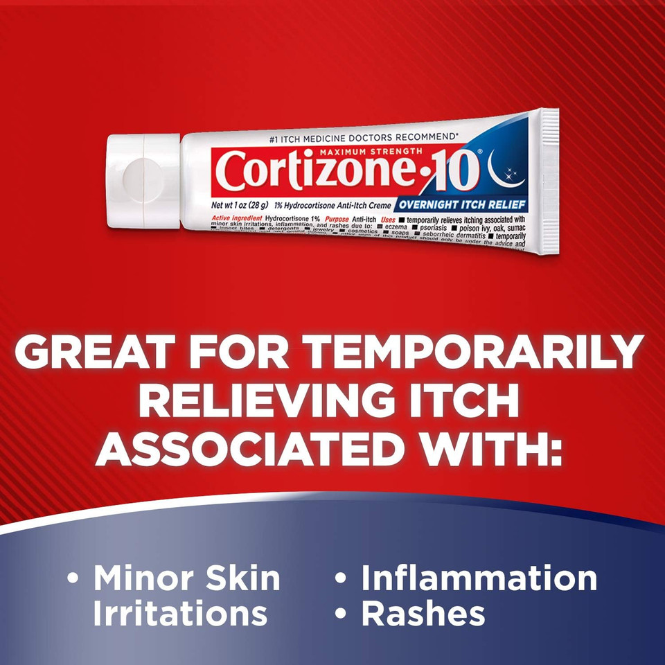 Cortizone 10 Maximum Strength Overnight Itch Relief 1 Oz., Lavender Scent, 1% Hydrocortisone Anti-Itch Creme