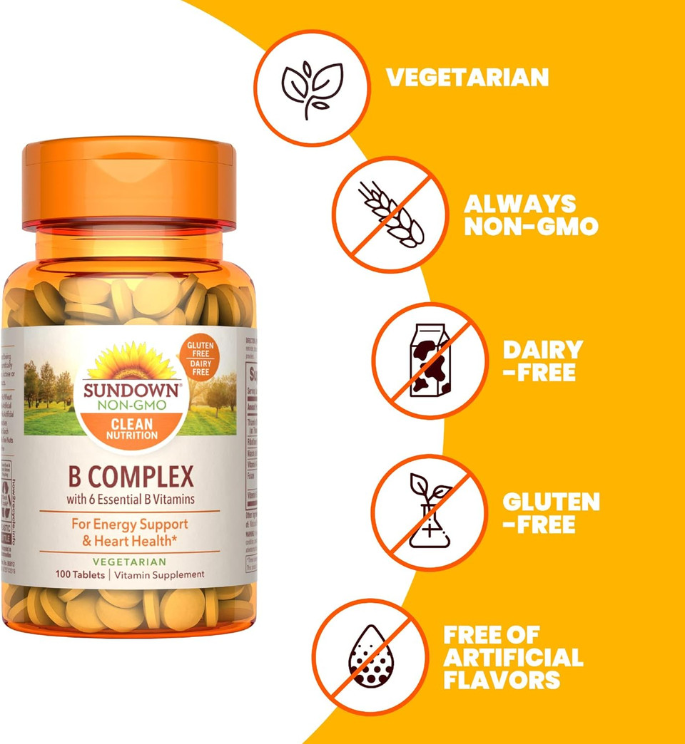 Sundown Vitamin B Complex With 6 Essential B Vitamins, 100 Tablets (Pack Of 3)(Packaging May Vary)