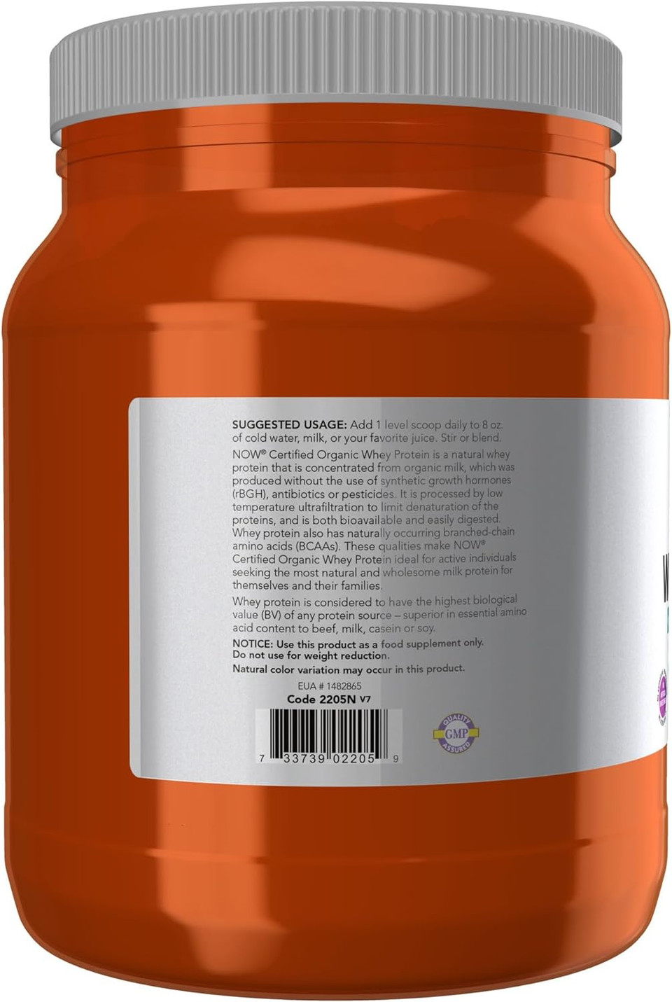 Now Sports Nutrition, Certified Organic Whey Protein 19 G, Unflavored Powder, 1-Pound