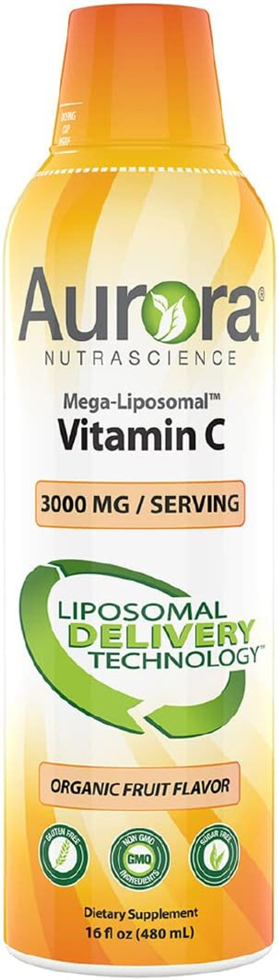 Aurora Nutrascience, Mega-Liposomal Vitamin C, 3,000 Mg Per Serving, Gluten Free, Non-Gmo, Sugar-Free, High Absorption, Fat Soluble Vitamin C, Immune System Support, 16 Oz (480 Ml)