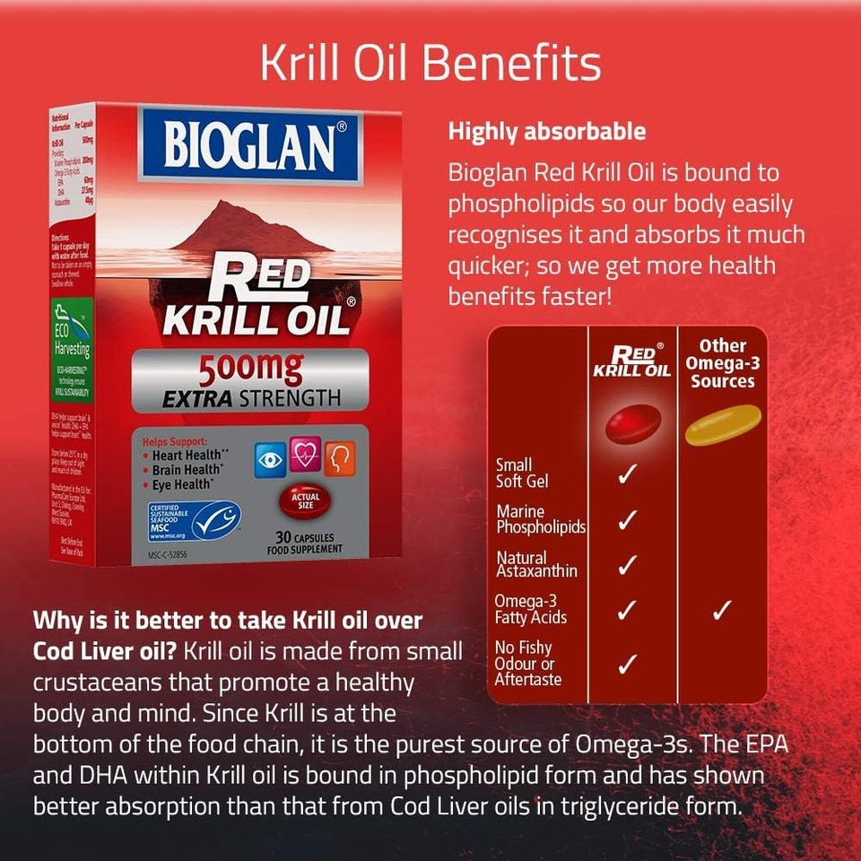 Bioglan 500mg Red Krill Oil Capsules - Pack of 30 Capsules